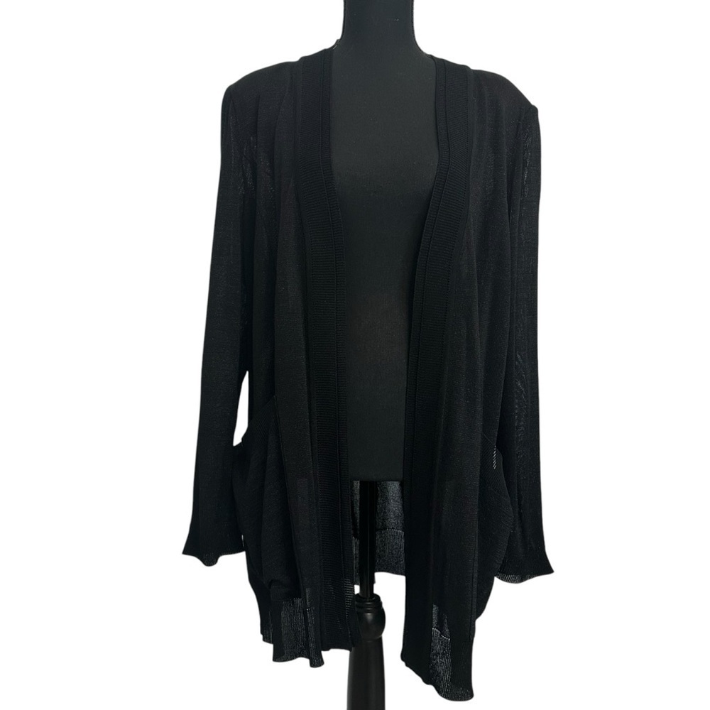 Misook Cardigan Sweater Knit Black Sparkly Work Casual Lightweight Plus Size 1X
